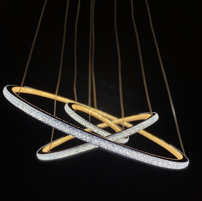 لوستر مدرن دایره نواری کریستالی - سه طبقه - دو طرفه